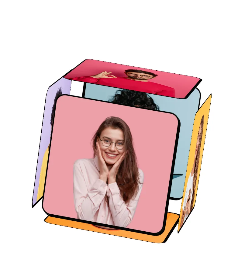 Portrait mapped onto a spinning 3D cube